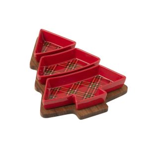 TAPAS SERVICE PLAID  +  CHRISTMAS TREE CERAMIC RED