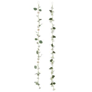 GARLAND FLOWERS+LEAVES PLASTIC WHITE/GREEN ASSORTMENT OF 2
