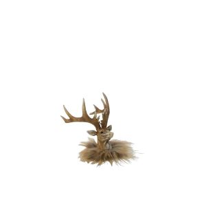 REINDEER HEAD POLYRESIN DARK BROWN/BEIGE SMALL