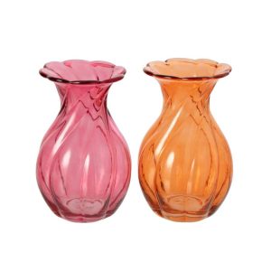 VASE RELIEF GLASS ORANGE/FUCHSIA SMALL ASSORTMENT OF 2