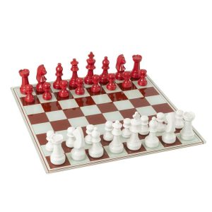 CHESS SET BOARD POLYRESIN WHITE/CHRISTMAS RED