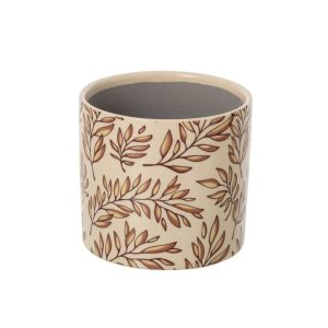 FLOWERPOT LEAVES CERAMIC ECRU/BROWN LARGE