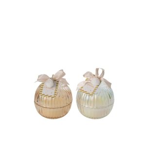 CANDLE CHRISTMAS BAUBLE GLASS GOLD/TRANSPARENT MEDIUM ASSORTMENT OF 2