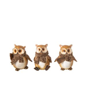 OWL SCARF POLYRESIN BEIGE/BROWN SMALL ASSORTMENT OF 3