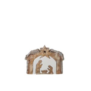 NATIVITY MANGO WOOD NATURAL/WHITE SMALL