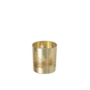 CANDLE HOLDER TREE GLASS GOLD SMALL