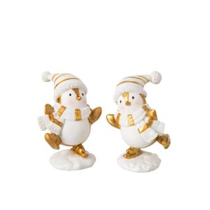 PENGUIN SCARF + HAT POLYRESIN WHITE/GOLD SMALL ASSORTMENT OF 2