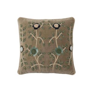 CUSHION FLOWERS + LEAVES SQUARE COTTON LIGHT GREEN