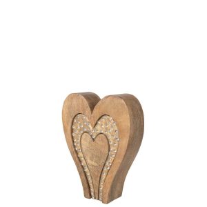 HEART RHINESTONE MANGO WOOD NATURAL/GOLD SMALL