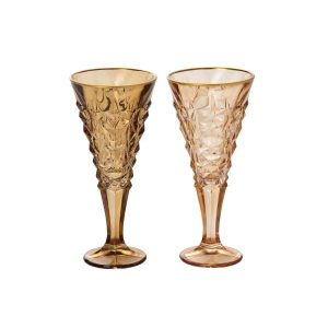 CHAMPAGNE GLASS GOLDEN RIM RELIEF GLASS OCHER YELLOW/BRONZE LARGE ASSORTMENT OF 2