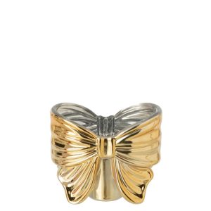 TEALIGHT HOLDER BOW TIE GLASS GOLD