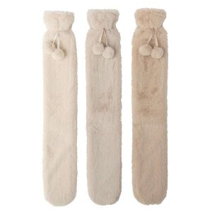 HOT WATER BOTTLE LONG RUBBER OFF-WHITE/BEIGE ASSORTMENT OF 3