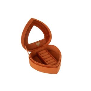 JEWELLERY BOX HEART VELVET RUST BROWN SMALL