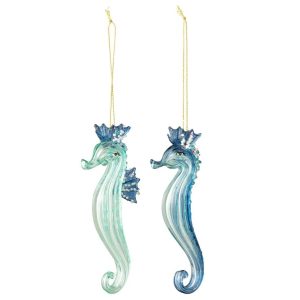 HANGER SEAHORSE GLASS TURQUOISE/DARK BLUE ASSORTMENT OF 2