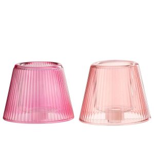TEALIGHT HOLDER HAT GLASS PINK/FUCHSIA ASSORTMENT OF 2
