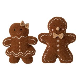 CUSHION GINGERBREAD POLYESTER BROWN/BEIGE ASSORTMENT OF 2