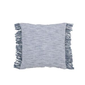 CUSHION SEMI-PLAIN WEAVING+FRINGES COTTON WHITE/BLUE