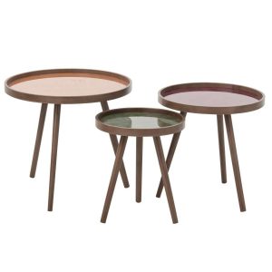 SET OF 3 COFFEE TABLE ROUND RUBBER WOOD MULTI/NATURAL