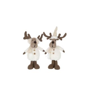 REINDEER SCARF TEXTILE BEIGE/BROWN SMALL ASSORTMENT OF 2