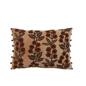 CUSHION FLOWERS + LEAVES RECTANGLE COTTON CAMEL/BROWN