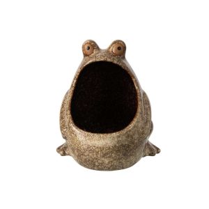 FLOWERPOT FROG STONEWARE BEIGE LARGE