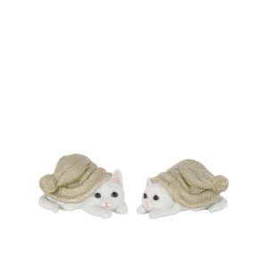 CAT HAT POLYRESIN GREY-GREEN/WHITE MEDIUM ASSORTMENT OF 2