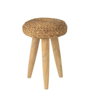 STOOL ROUND TEAK WOOD/WATER HYACINTH NATURAL