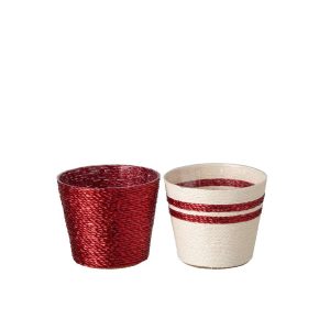 FLOWERPOT STRIPED PAPER WHITE/RED MEDIUM ASSORTMENT OF 2