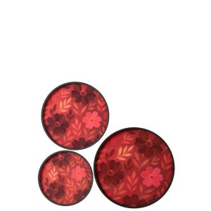 SET OF 3 WALL OBJECT FLOWERS ROUND MDF FUCHSIA