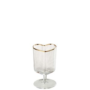 WINE GLASS HEART GLASS GOLD/TRANSPARENT
