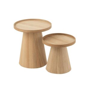 SET OF 2 SIDETABLES ROUND+EDGES WOOD NATURAL