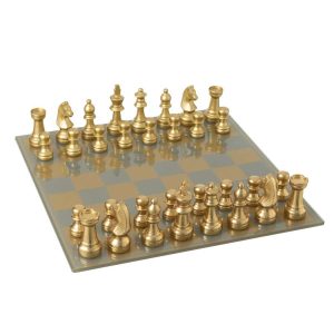 CHESS SET BOARD POLYRESIN GOLD COLORED