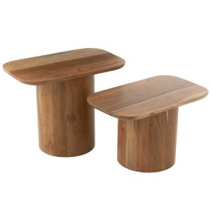 SET OF 2 SIDE TABLES ACACIA WOOD/MDF NATURAL
