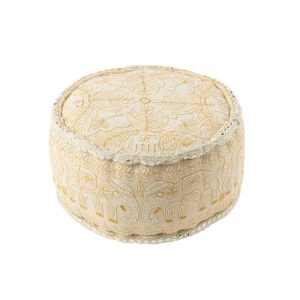 POUF ROUND ELEPHANTS+MIRRORS COTTON CREAM/GOLD LARGE