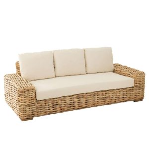 SOFA+CUSHION 3 PERSON RATTAN/TEXTILE NATURAL/WHITE