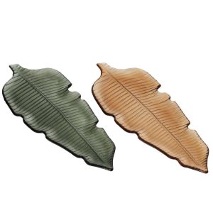 DECORATIVE TRAY LEAF GLASS MULTI ASSORTMENT OF 2