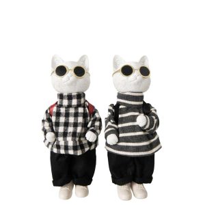 CAT CHECKERED + STRIPED POLYRESIN BLACK/WHITE LARGE ASSORTMENT OF 2