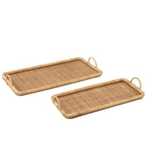 SET OF 2 TRAY RECTANGLE RATTAN/METAL NATURAL