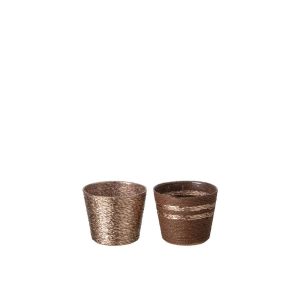 FLOWERPOT STRIPED PAPER DARK BROWN/CHAMPAGNE EXTRA SMALL ASSORTMENT OF 2