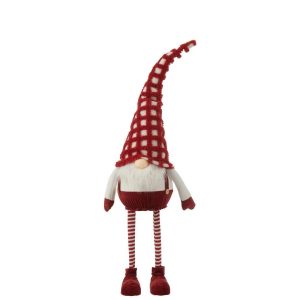 GNOME HAT CHECKERED STANDING WOBBLING TEXTILE RED/WHITE