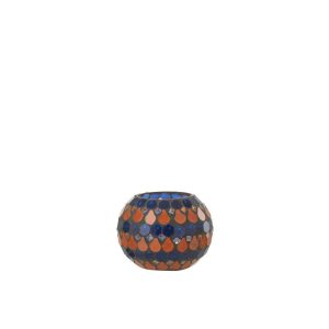 TEALIGHT HOLDER MOSAIC DROP GLASS ORANGE/BLUE SMALL