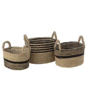 SET OF 3 BASKETS ALINE RAFFIA BLACK/NATURAL