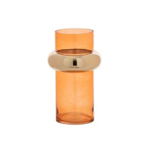 VASE RING HIGH CYLINDER GLASS ORANGE/GOLD LARGE