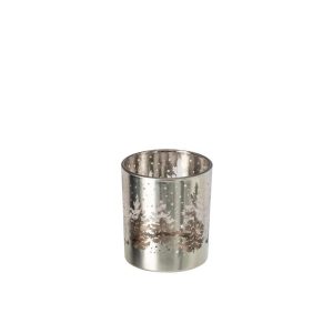 CANDLE HOLDER TREE GLASS SILVER SMALL