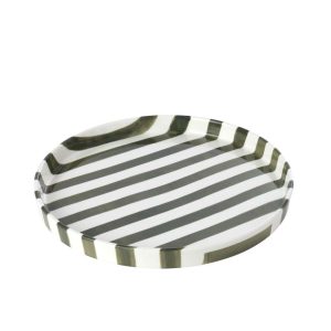 PLATE STRIPED STONEWARE OLIVE/WHITE LARGE