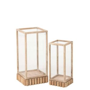 SET OF 2 DECO DISPLAY BOX RECTANGLE FIR WOOD BEIGE