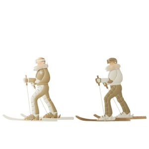 WALL OBJECT SKIER METAL WHITE/BEIGE ASSORTMENT OF 2