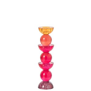 CANDLE HOLDER GLASS ORANGE/PINK LARGE