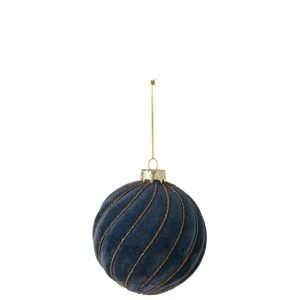 CHRISTMAS BAUBLE STRIPED GLASS DARK BLUE/GOLD LARGE
