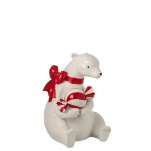 POLAR BEAR SITTING + CANDY RESIN WHITE/CHRISTMAS RED